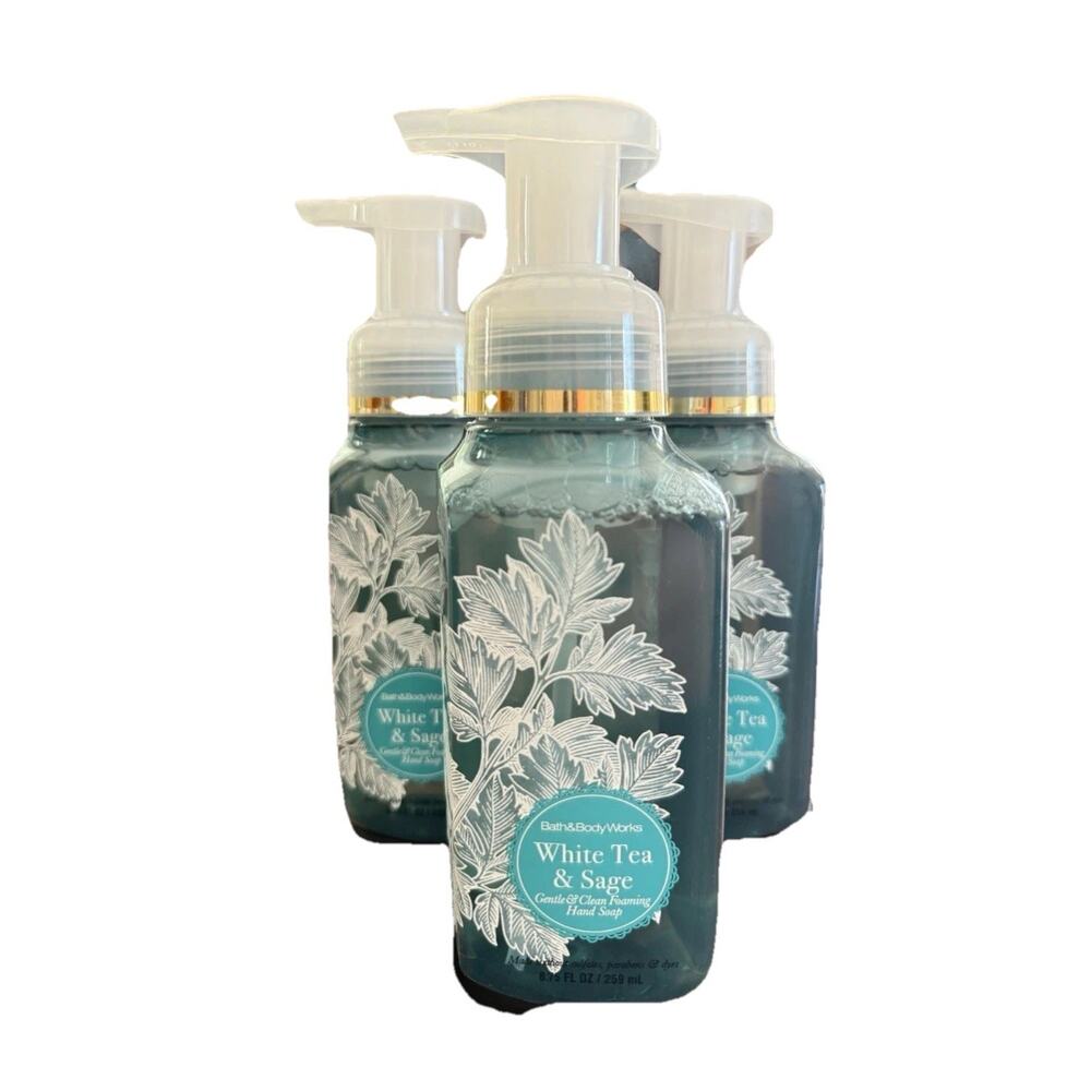 6 x Bath & Body Works WHITE TEA & SAGE GENTLE & CLEAN FOAMING HAND SOAP 8.75oz